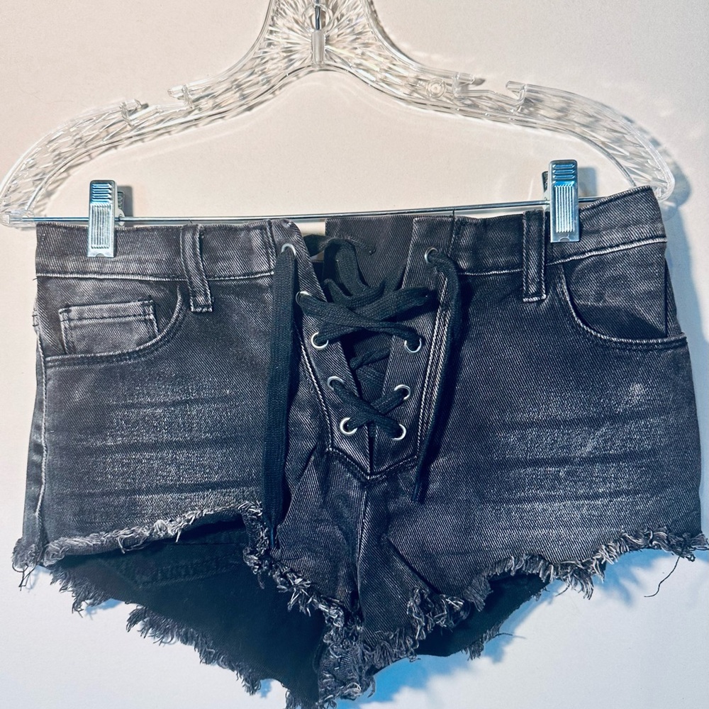 Forever 21 Black Denim Lace-Up Women Shorts Size 27